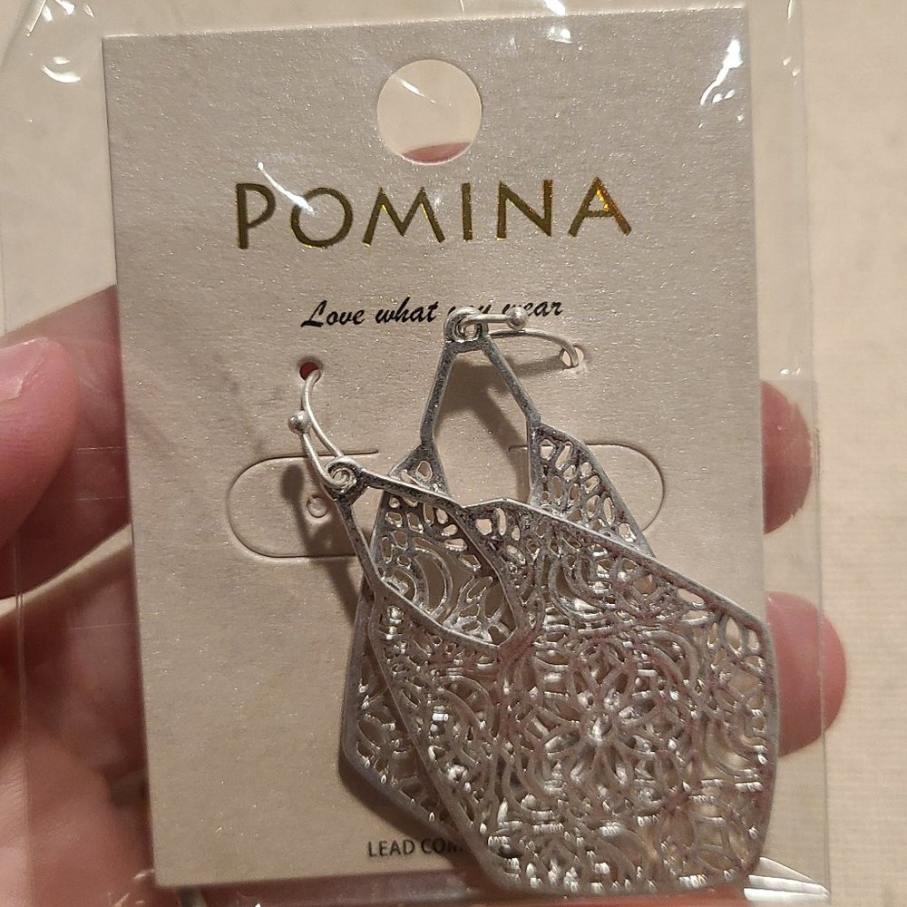 NWT Pomina Floral Silver Tone Dangle Earrings